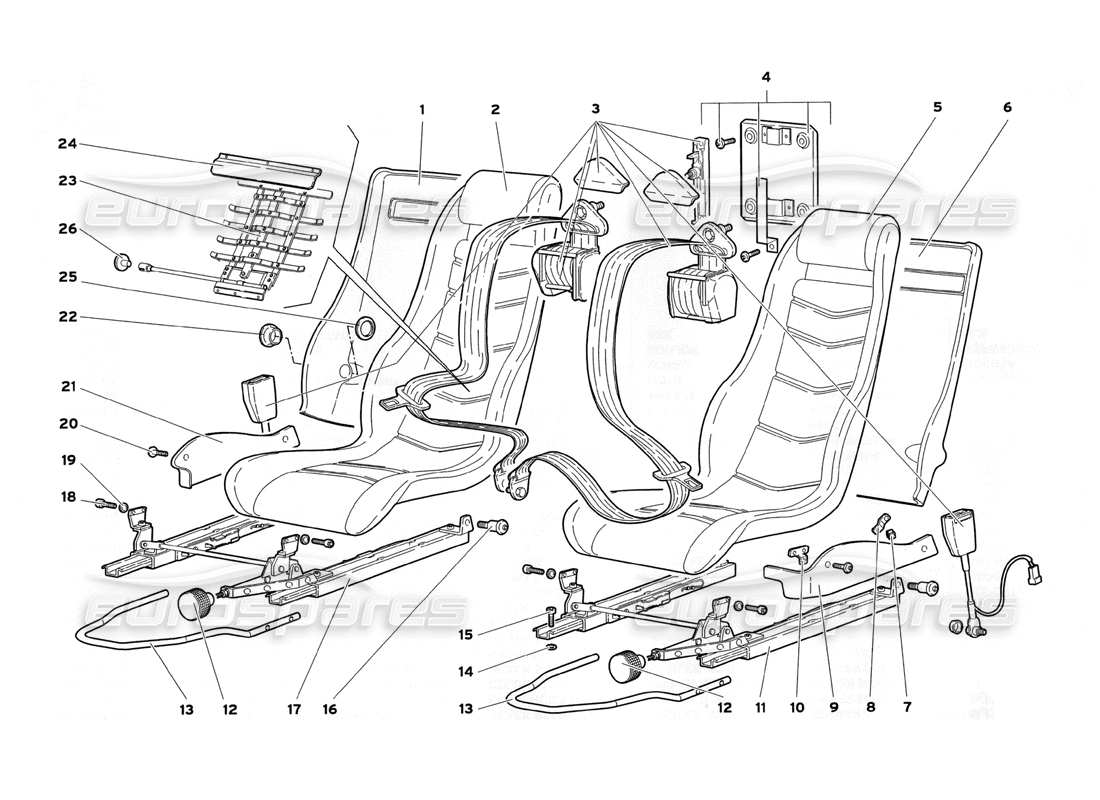 lamborghini diablo sv (1999) teilediagramm für sitze und sicherheitsgurte