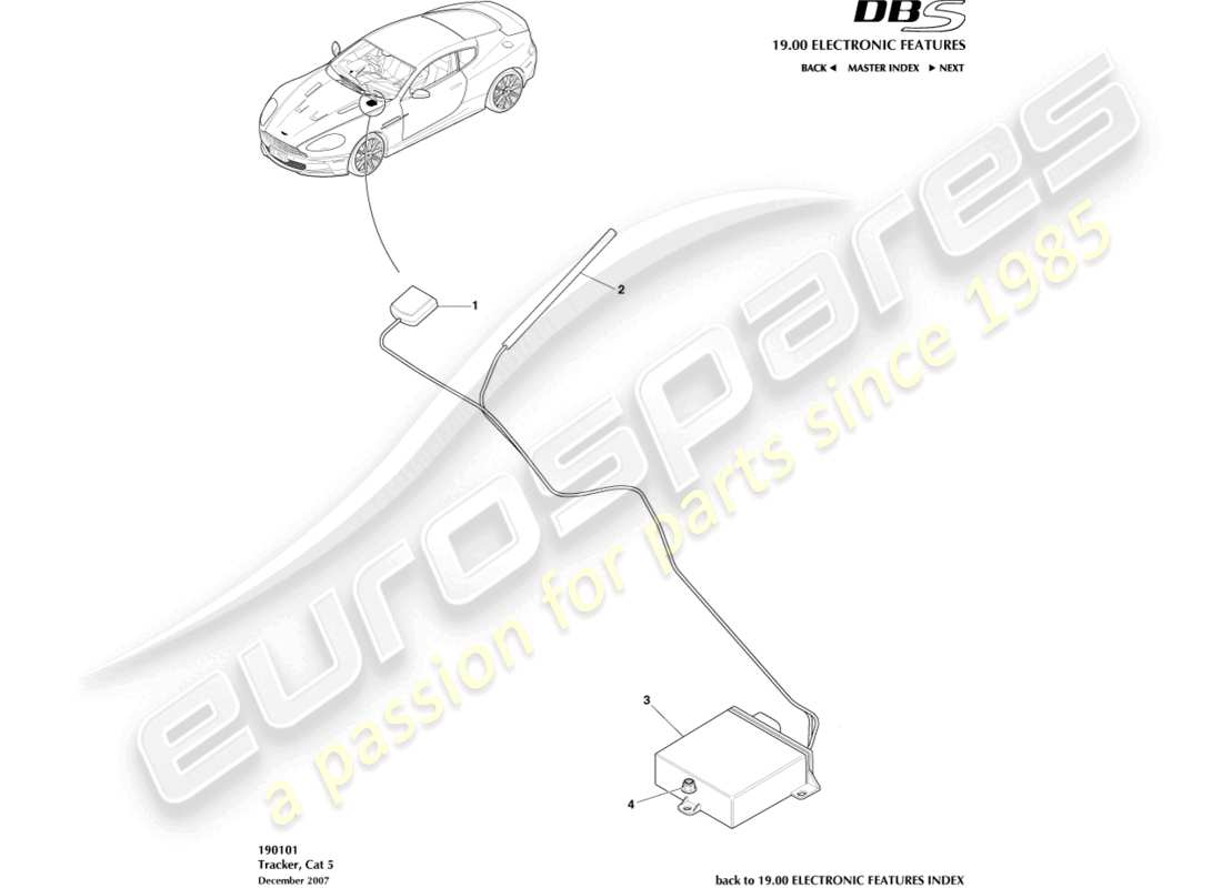 aston martin dbs (2009) tracker-teilediagramm