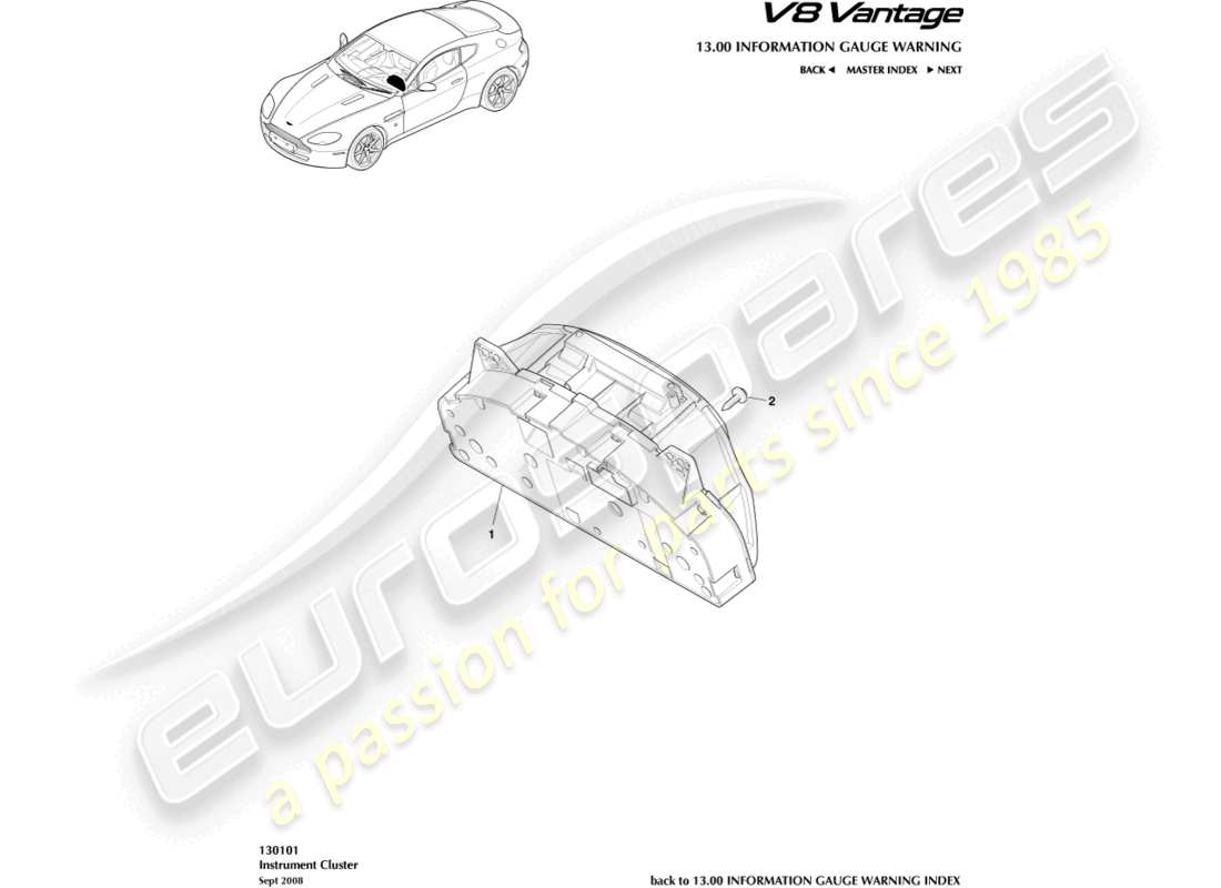 aston martin v8 vantage (2009) instrumentenkombination ersatzteildiagramm