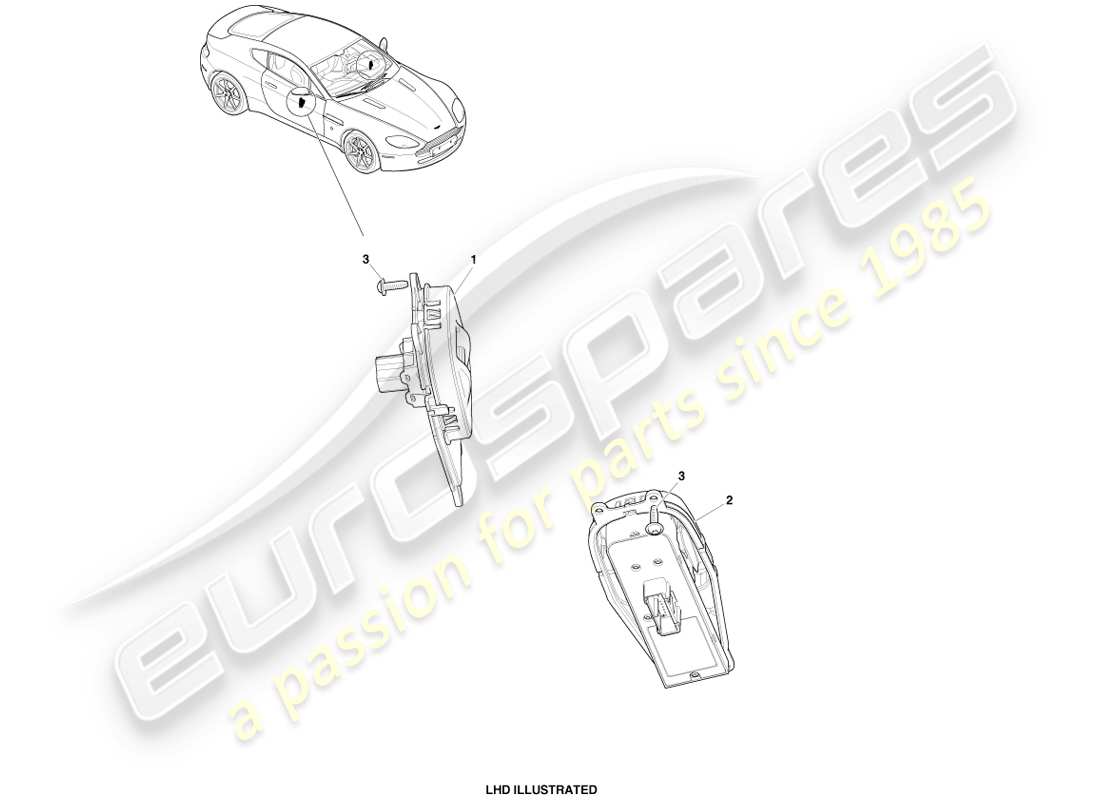 aston martin v8 vantage (2005) teilediagramm des fenster-/spiegelverriegelungs-controllers