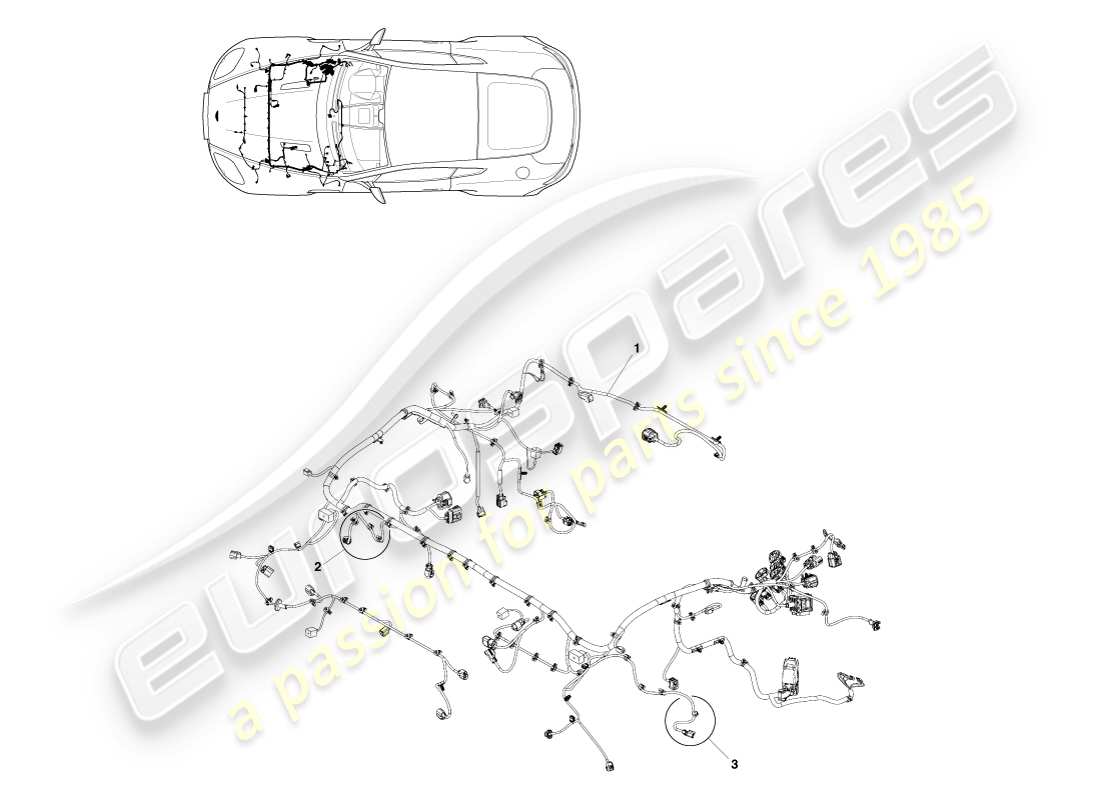 aston martin v8 vantage (2005) teilediagramm für den motorraumkabelbaum