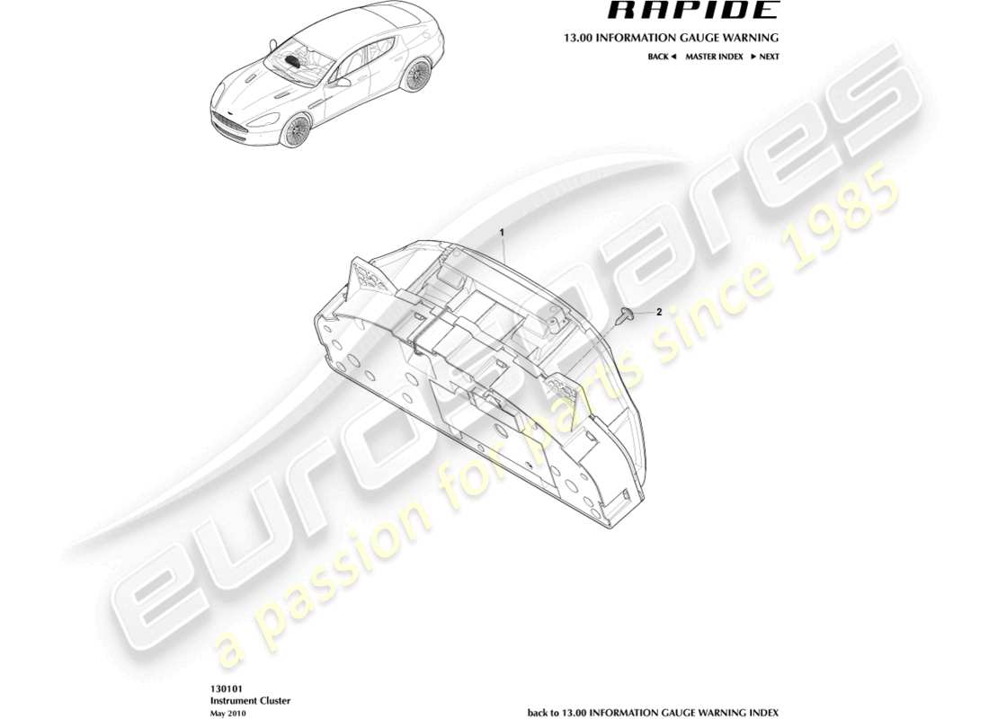 aston martin rapide (2011) instrumentenkombination ersatzteildiagramm