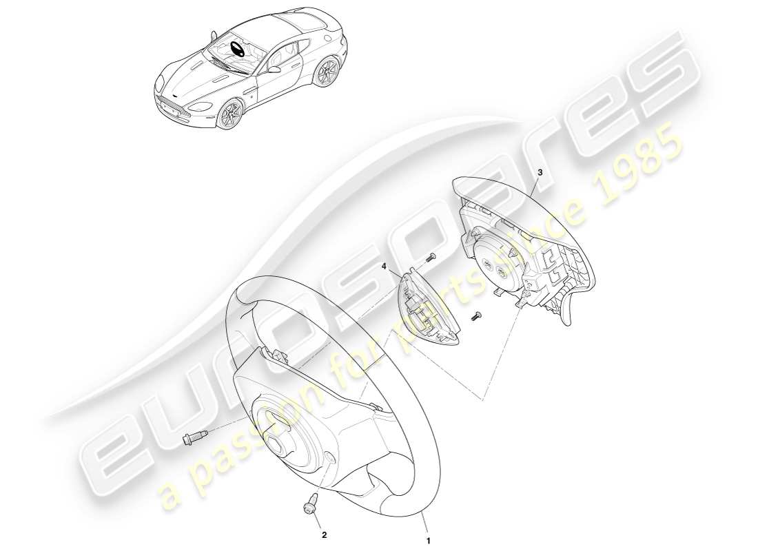 aston martin v8 vantage (2005) teilediagramm der lenkradbaugruppe