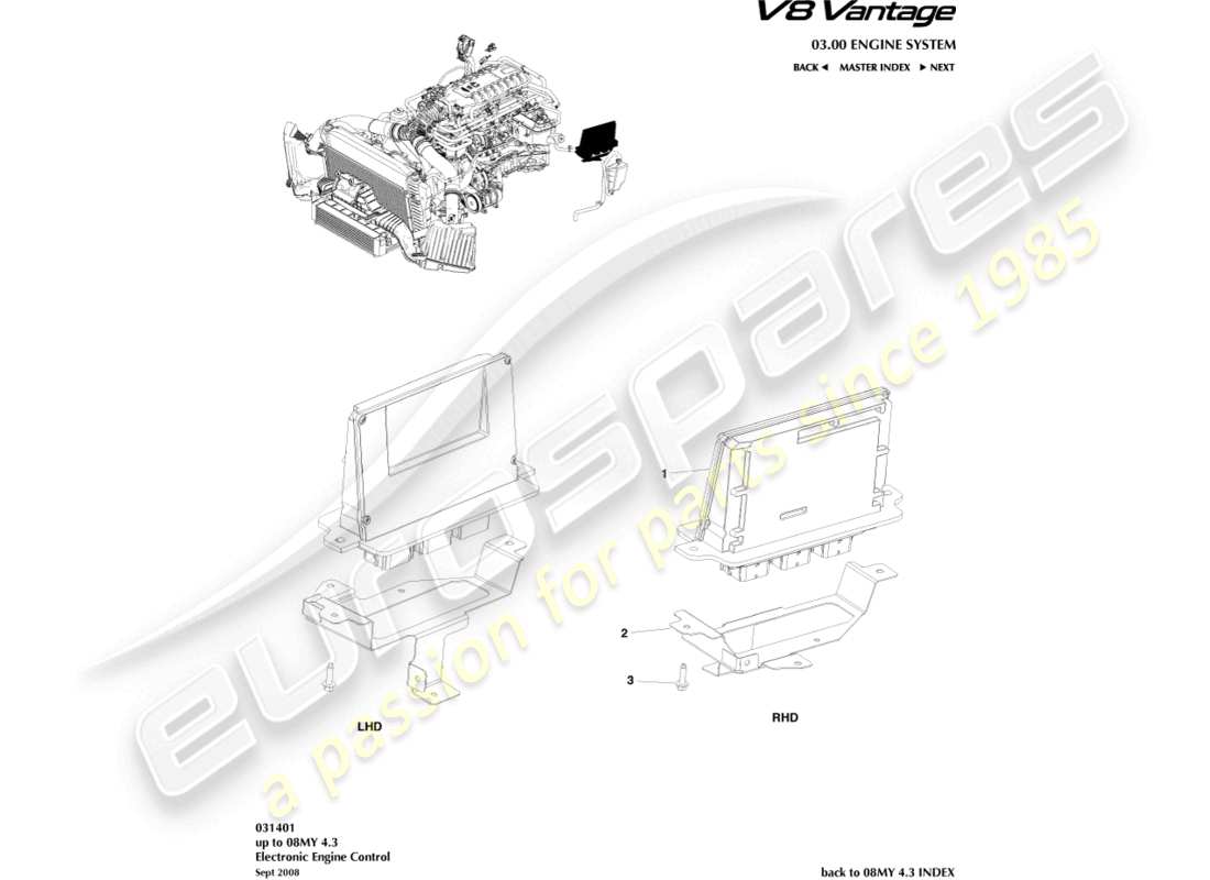 aston martin v8 vantage (2010) teilediagramm der elektronischen motorsteuerung