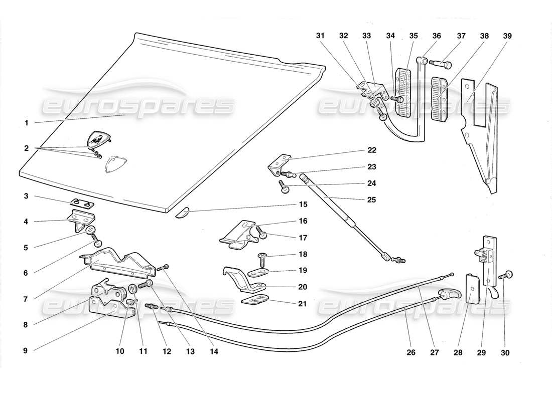 lamborghini diablo roadster (1998) teilediagramm der fronthaube