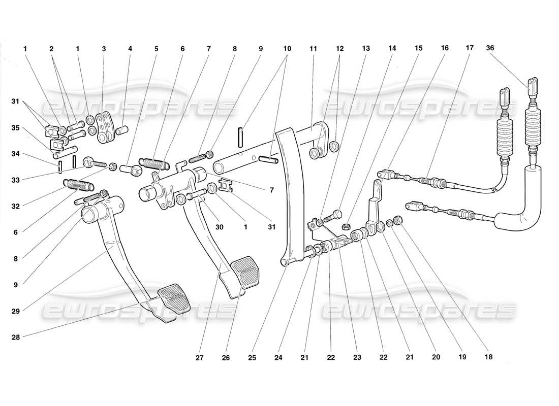 lamborghini diablo roadster (1998) pedale teilediagramm