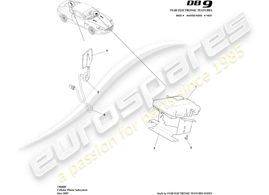 aston martin db9 (2012) teildiagramm des mobiltelefon-subsystems