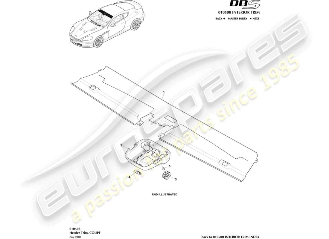 aston martin dbs (2011) krümmerverkleidung, coupé-ersatzteildiagramm