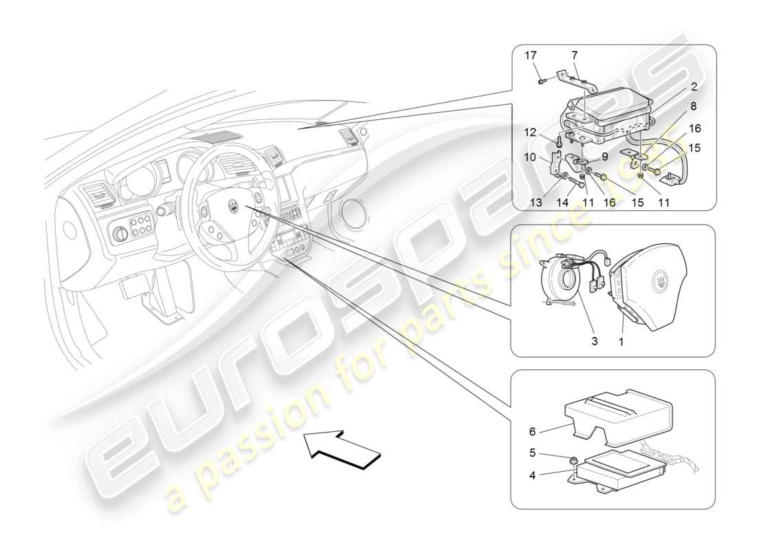 maserati granturismo (2008) front-airbag-system teilediagramm