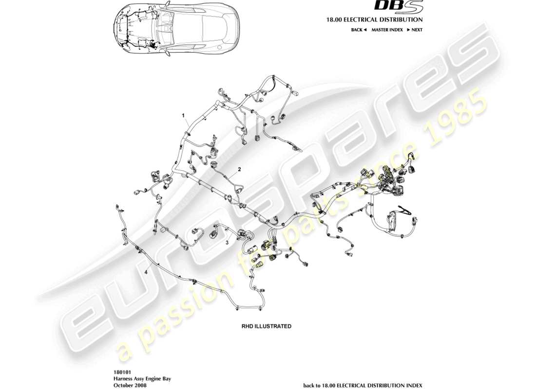 aston martin dbs (2013) teilediagramm für motorkabelbaum