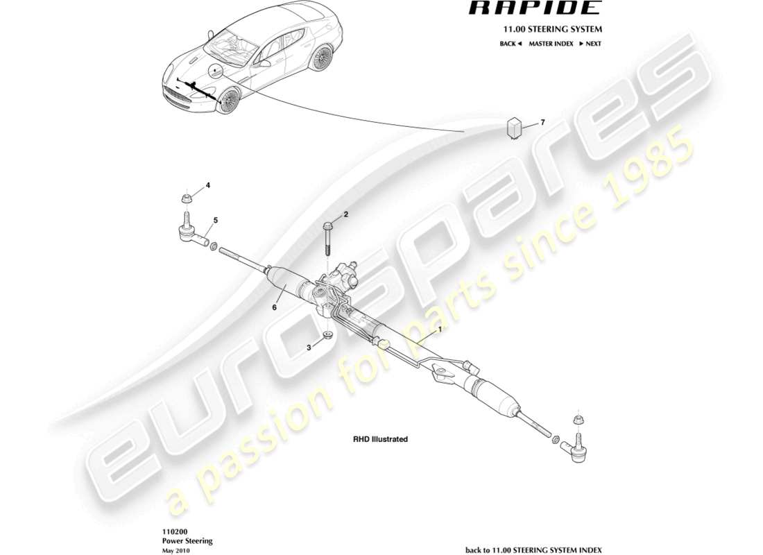 aston martin rapide (2016) teilediagramm der zahnstange