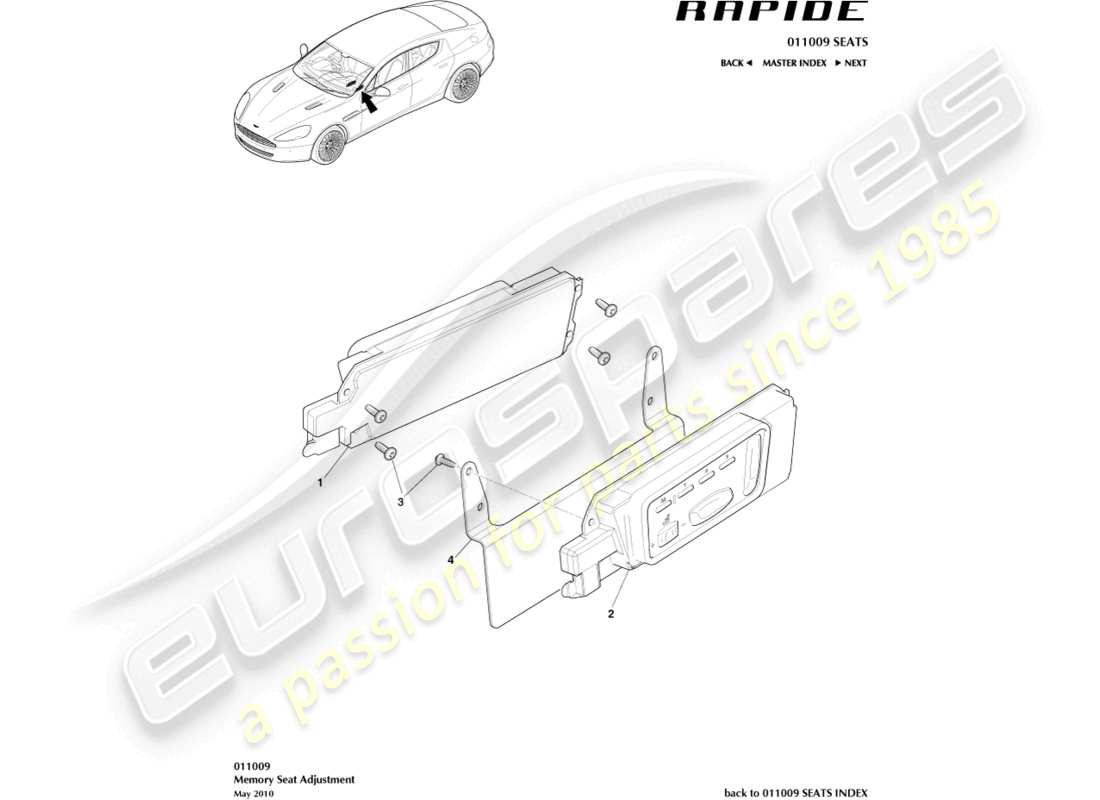 aston martin rapide (2019) teilediagramm zur vordersitzeinstellung