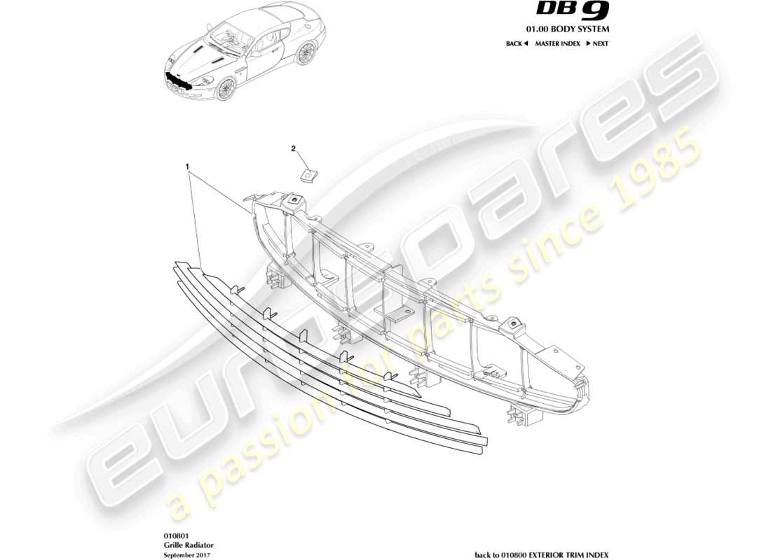 aston martin db9 (2007) kühlergrill-teilediagramm