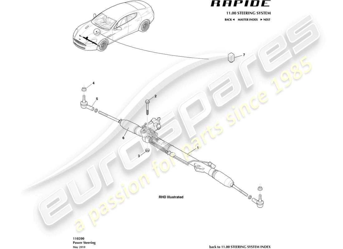 aston martin rapide (2011) teilediagramm der zahnstange