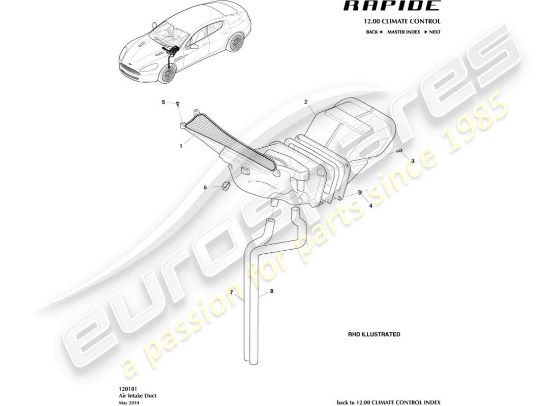 aston martin rapide (2011) teilediagramm der luftansaugkomponenten