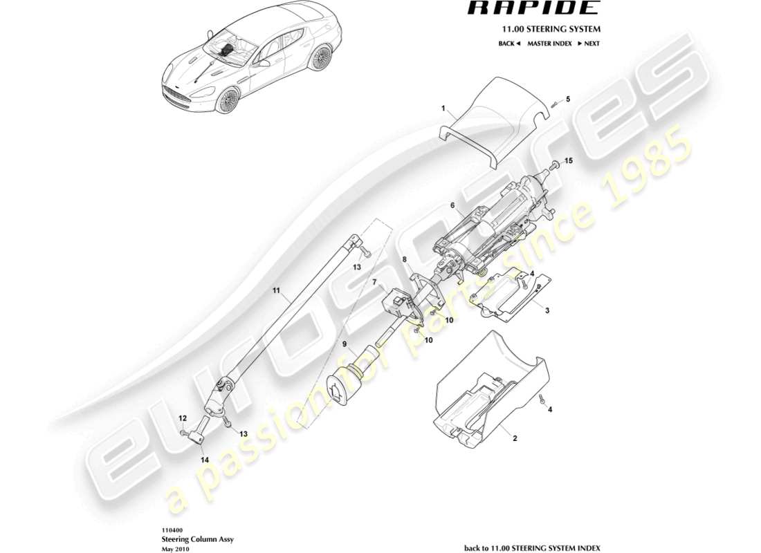 aston martin rapide (2019) teilediagramm der lenksäulenbaugruppe
