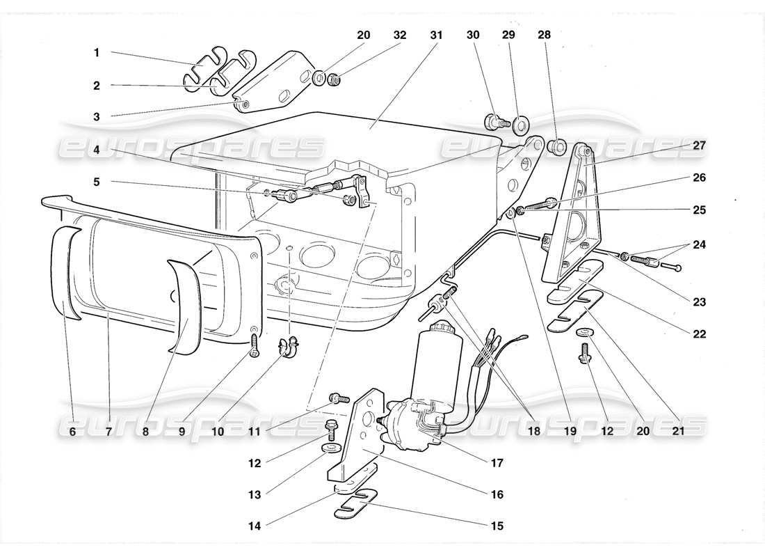 lamborghini diablo roadster (1998) teilediagramm des scheinwerfer-hebesystems