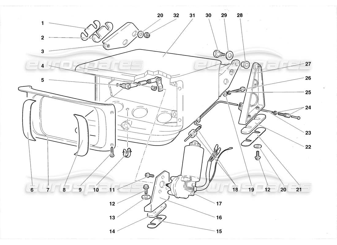 lamborghini diablo roadster (1998) teilediagramm des scheinwerfer-hebesystems
