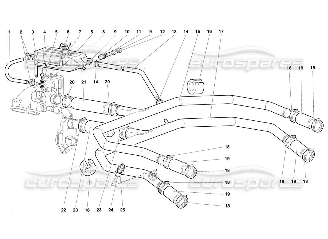 lamborghini diablo sv (1997) teilediagramm des wasserkühlsystems