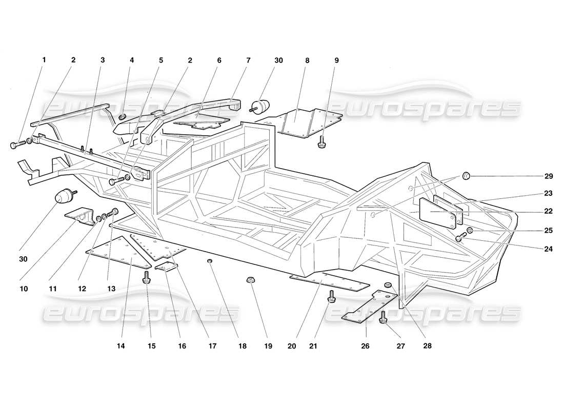 lamborghini diablo sv (1998) rahmenelemente - teilediagramm