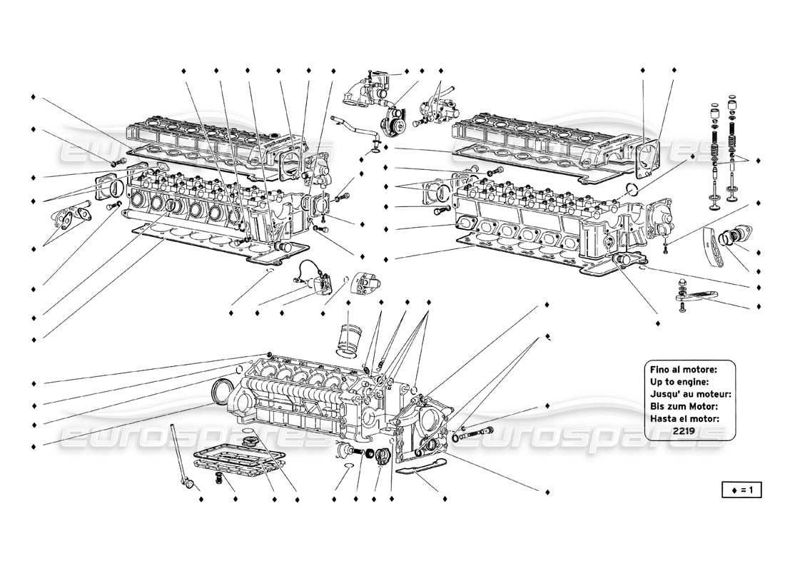 lamborghini diablo sv (1999) teilediagramm für motordichtungssätze