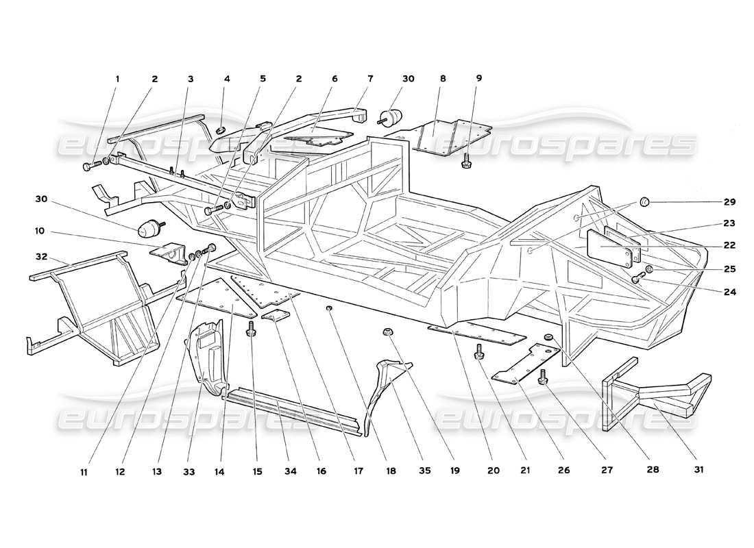 lamborghini diablo sv (1999) rahmenelemente - teilediagramm