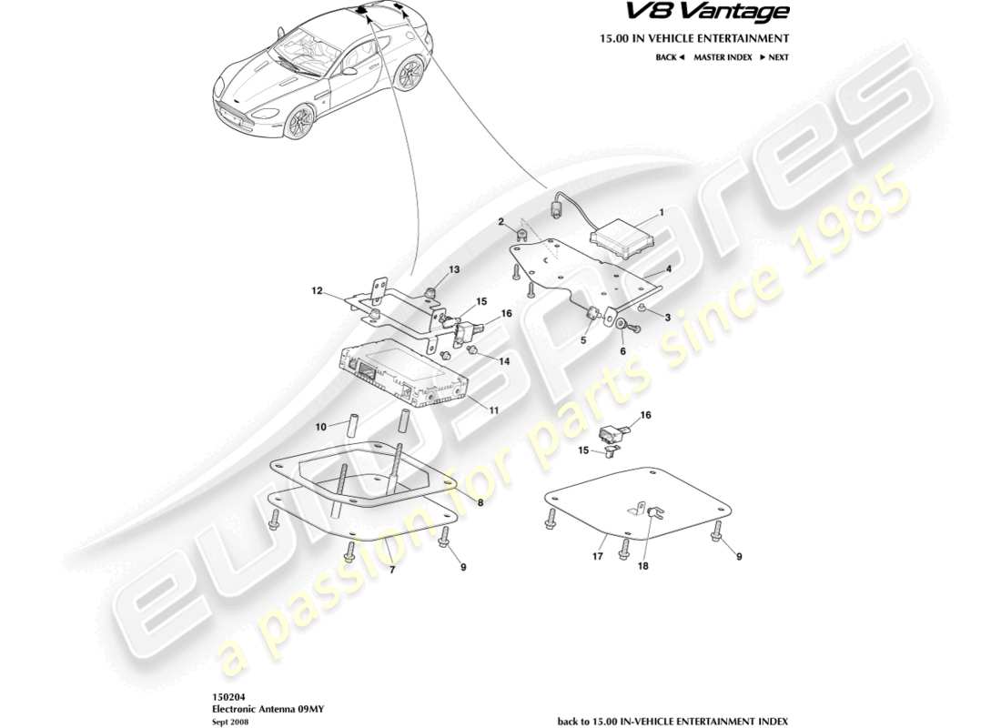 aston martin v8 vantage (2015) elektronische antenne, 09my teilediagramm