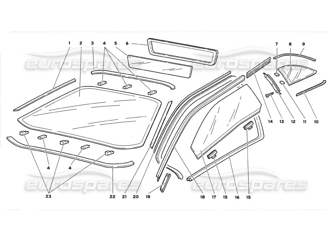 lamborghini diablo gt (1999) glas teilediagramm