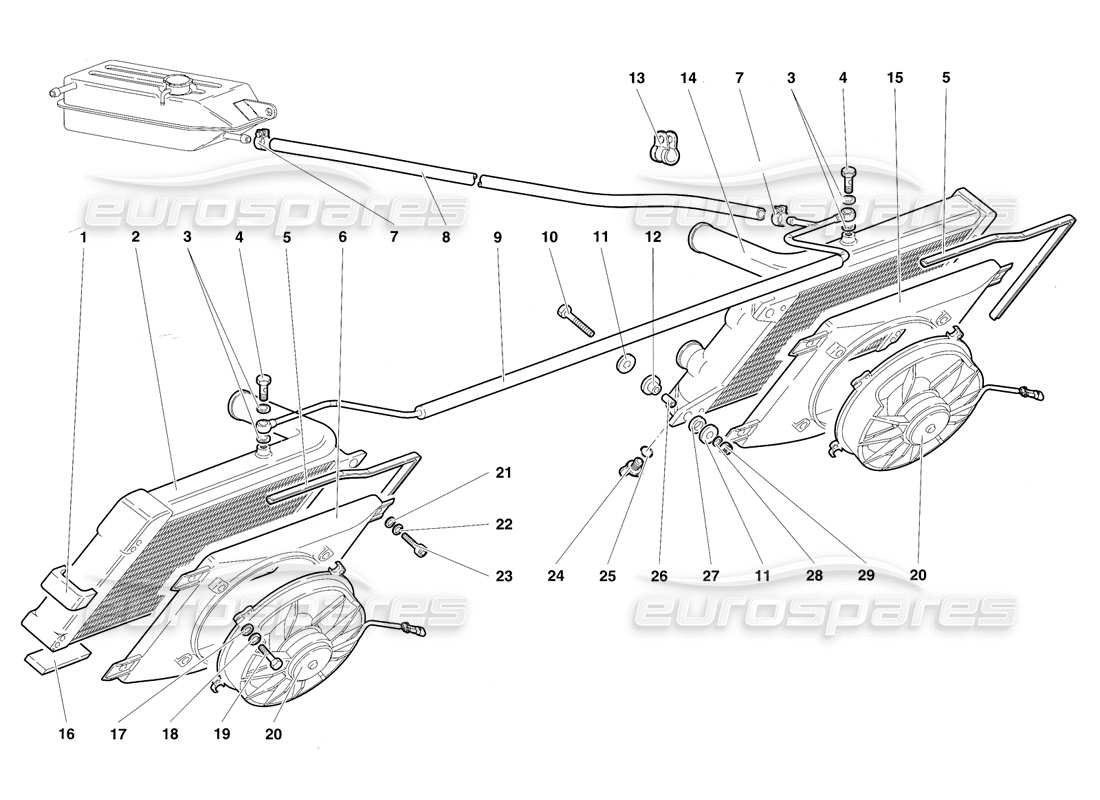 lamborghini diablo sv (1997) teilediagramm für kühler und elektrolüfter