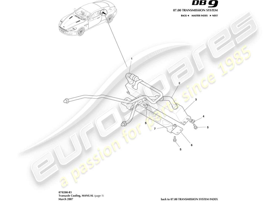 aston martin db9 (2011) getriebekühlung, manuell teilediagramm