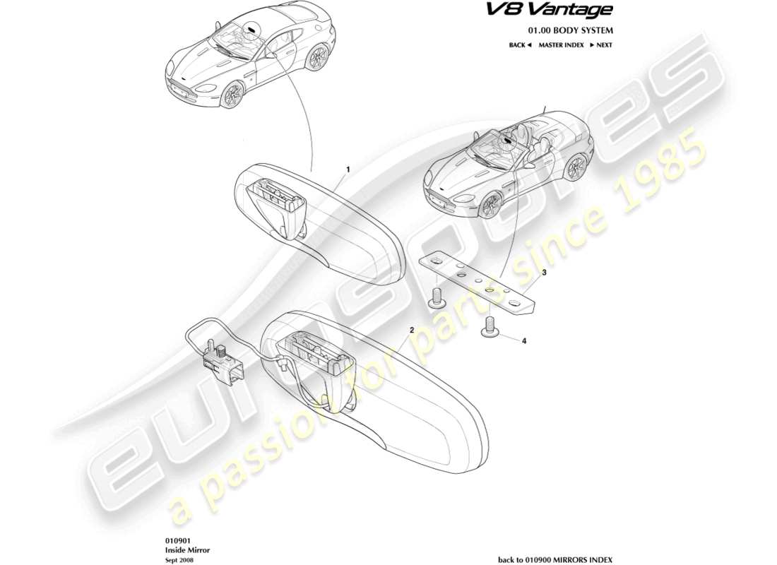 aston martin v8 vantage (2018) innenspiegel ersatzteildiagramm