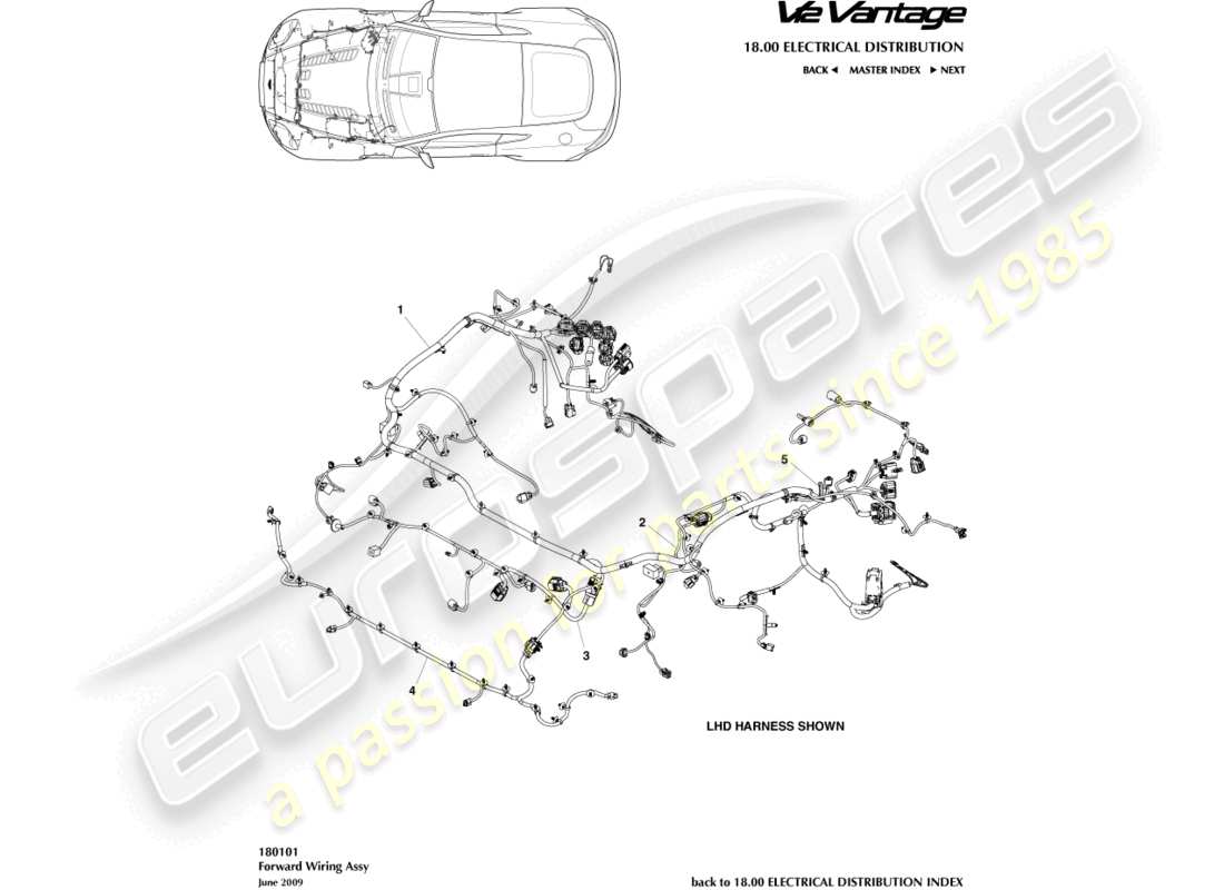 aston martin v12 vantage (2013) teilediagramm für den motorraumkabelbaum