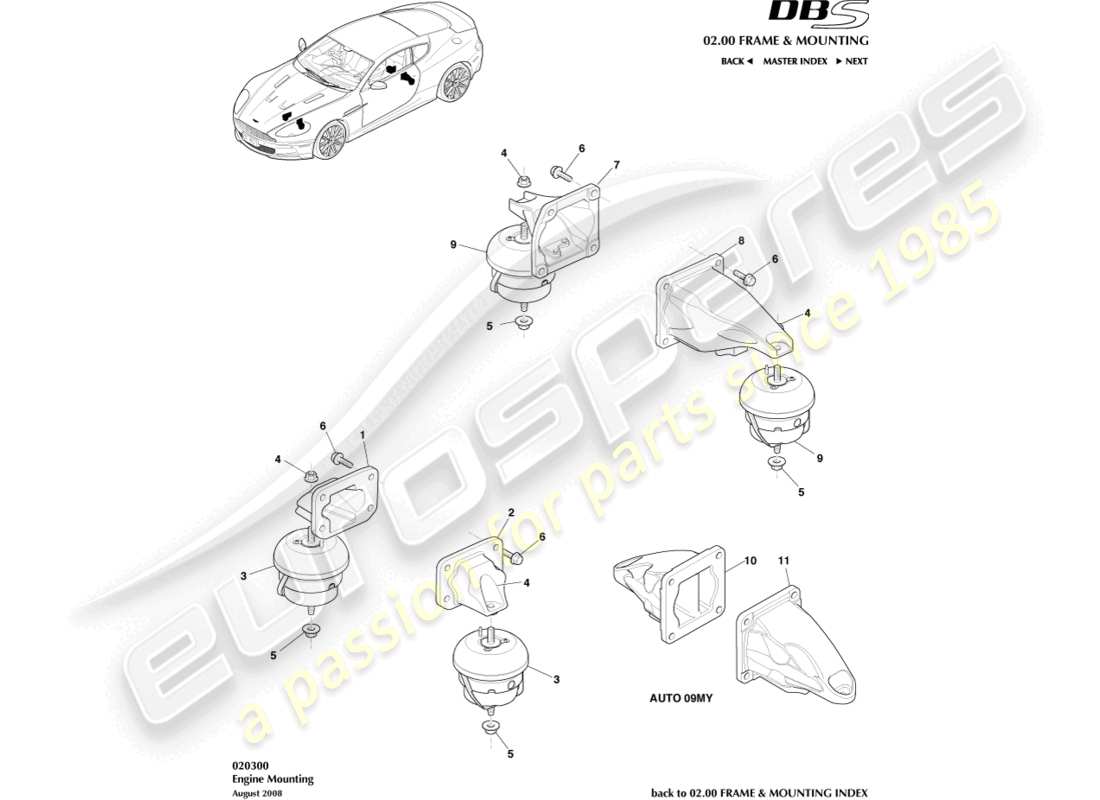 aston martin dbs (2014) teilediagramm für motoraufhängungen