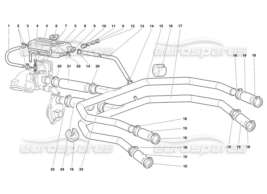 lamborghini diablo sv (1998) teilediagramm des wasserkühlsystems