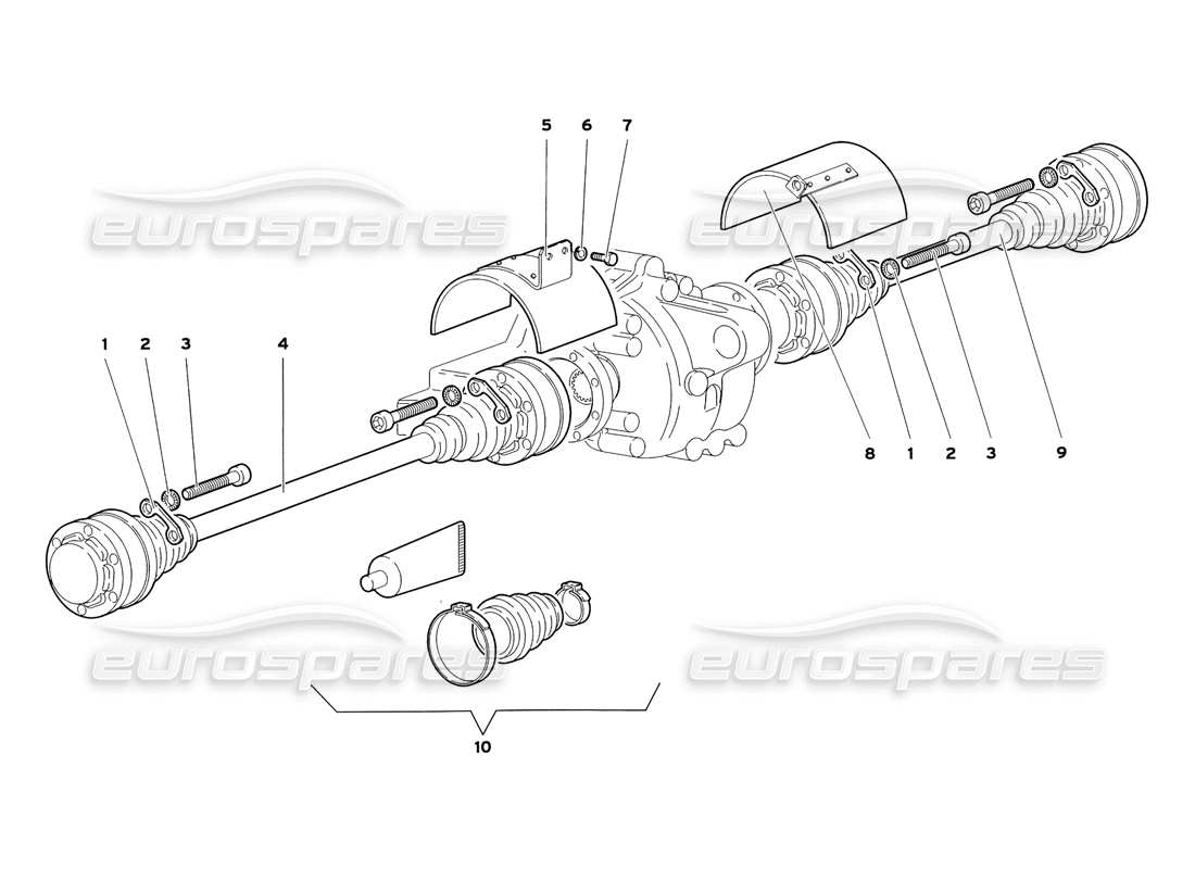 lamborghini diablo sv (1999) teilediagramm für antriebswellen und propellerwellen