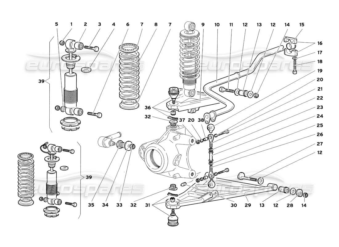 lamborghini diablo sv (1999) vordere aufhängung teilediagramm