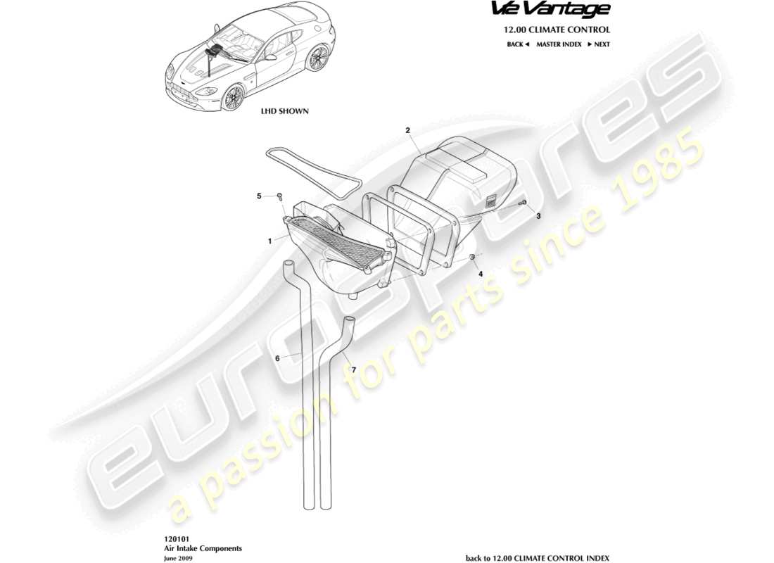 aston martin v12 vantage (2010) teilediagramm für luftansaugkanäle