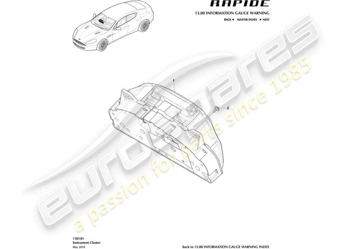 aston martin rapide (2019) instrumentenkombination ersatzteildiagramm