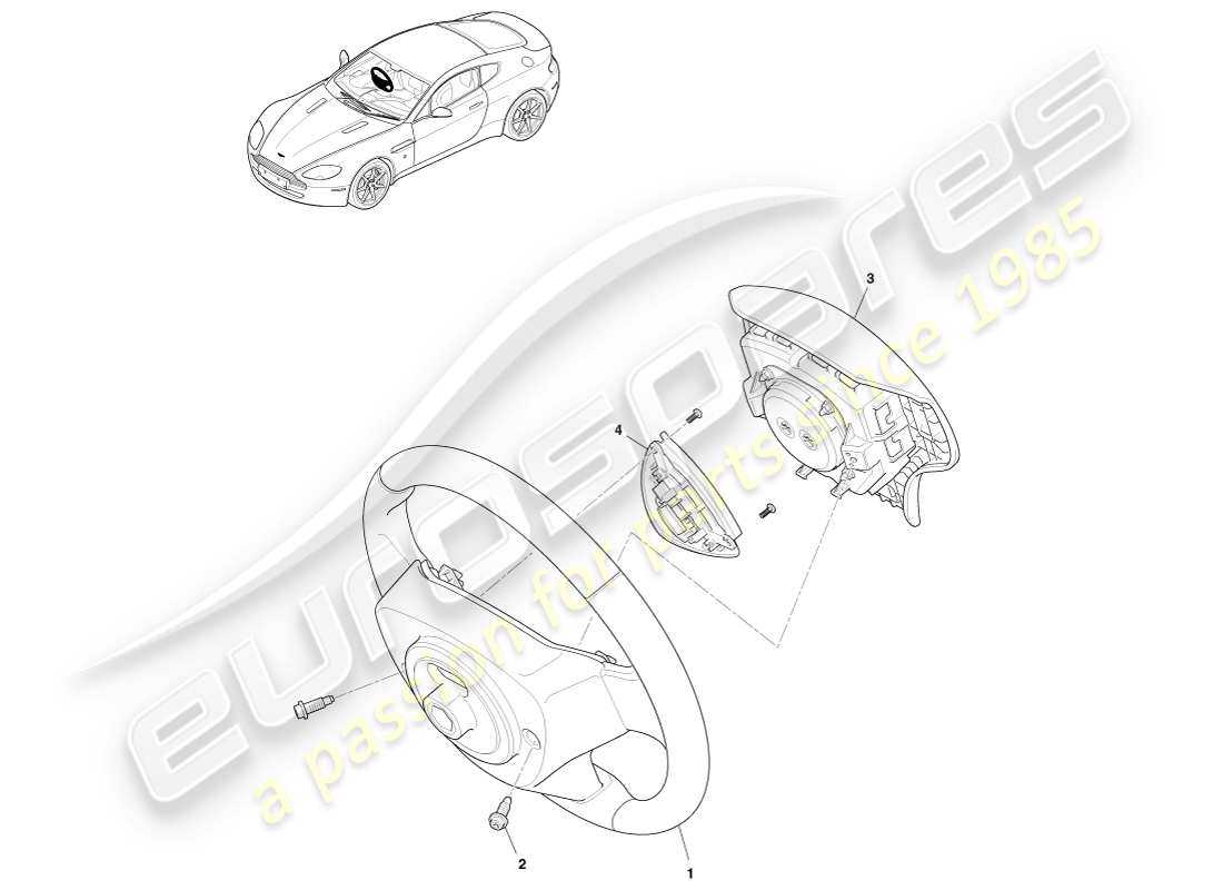aston martin v8 vantage (2007) teilediagramm der lenkradbaugruppe