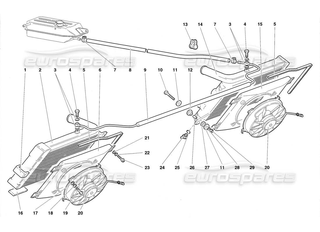 lamborghini diablo sv (1998) teilediagramm für kühler und elektrolüfter