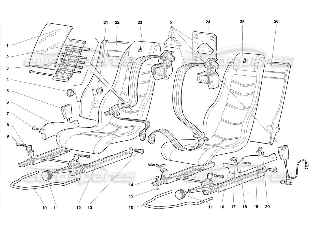 lamborghini diablo roadster (1998) teilediagramm für sitze und sicherheitsgurte