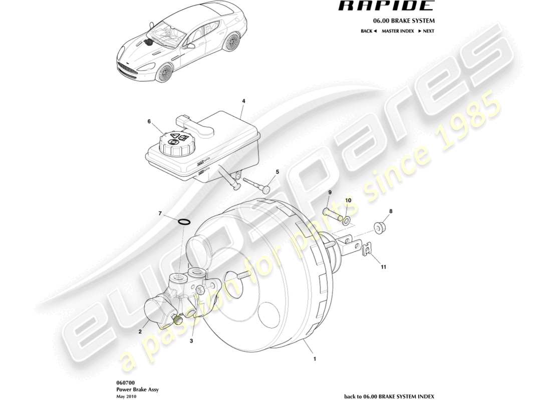 aston martin rapide (2014) teilediagramm der servobremsenbaugruppe