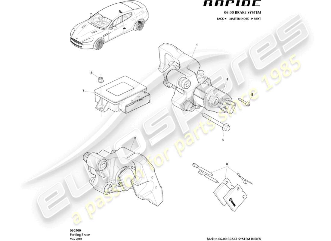 aston martin rapide (2011) parkbremse ersatzteildiagramm