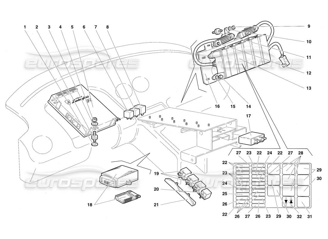 lamborghini diablo sv (1997) teilediagramm des elektrischen systems
