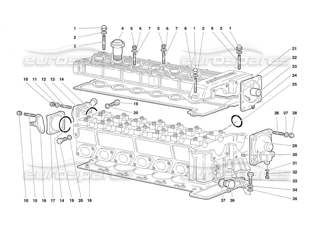 lamborghini diablo sv (1998) zubehör für rechten zylinderkopf teilediagramm