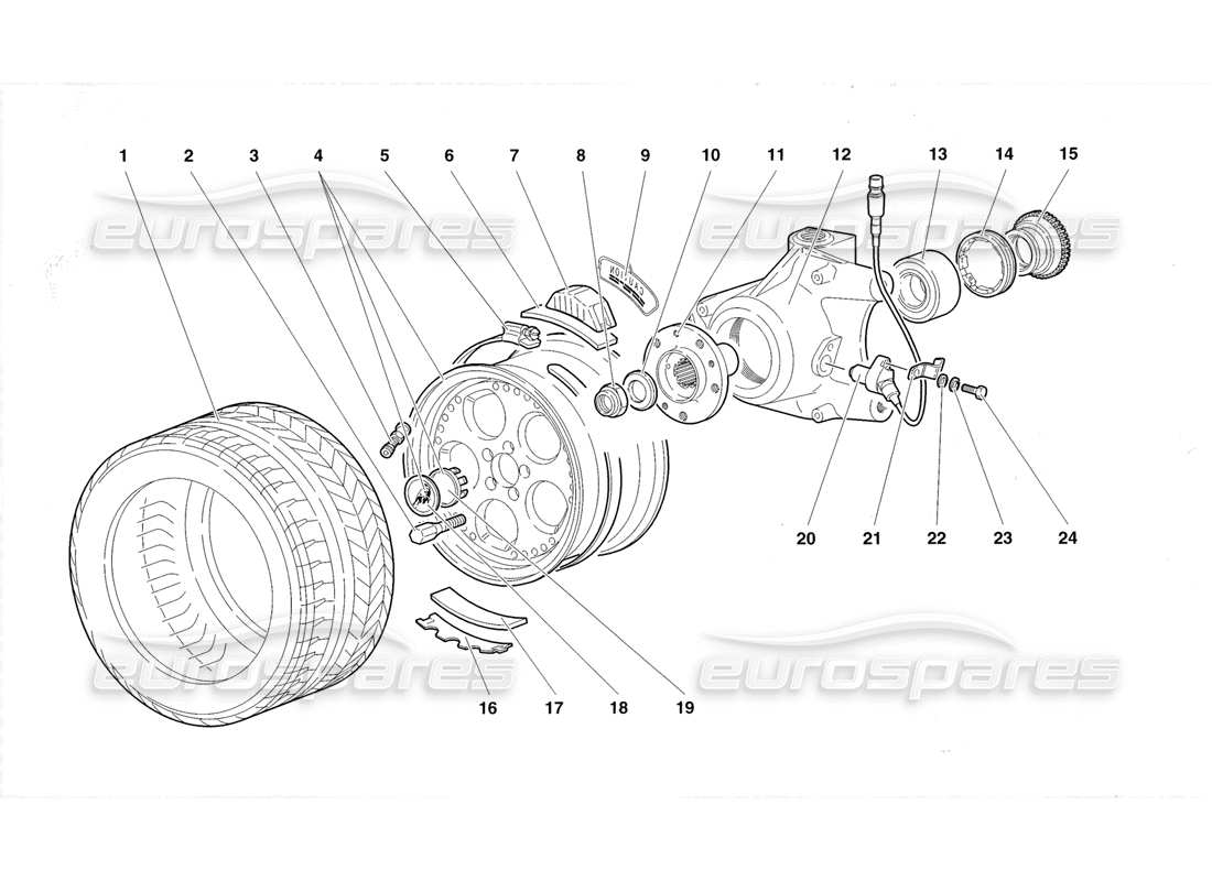 lamborghini diablo roadster (1998) teilediagramm für vorderrad und radträger