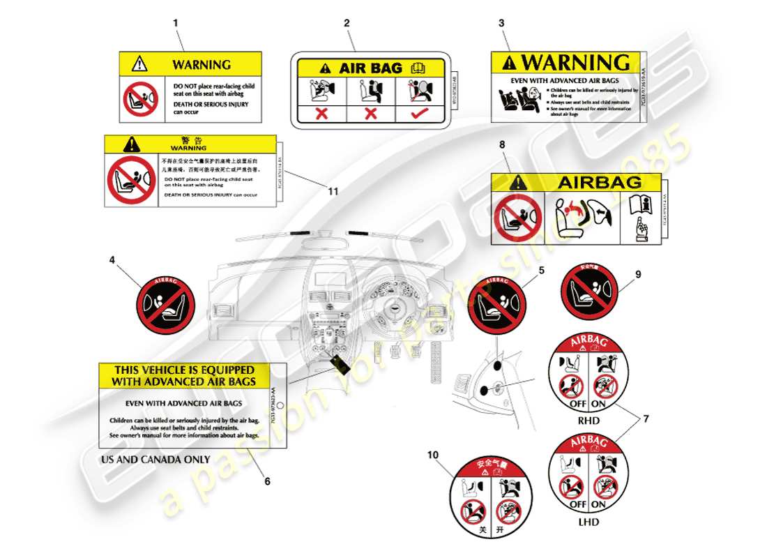 aston martin v8 vantage (2005) teilediagramm für innenbeschriftungen