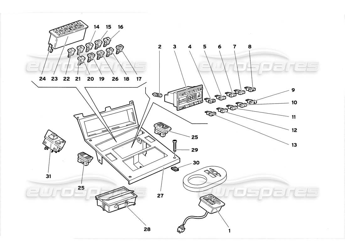 lamborghini diablo gt (1999) teilediagramm für tunneltafelinstrumente