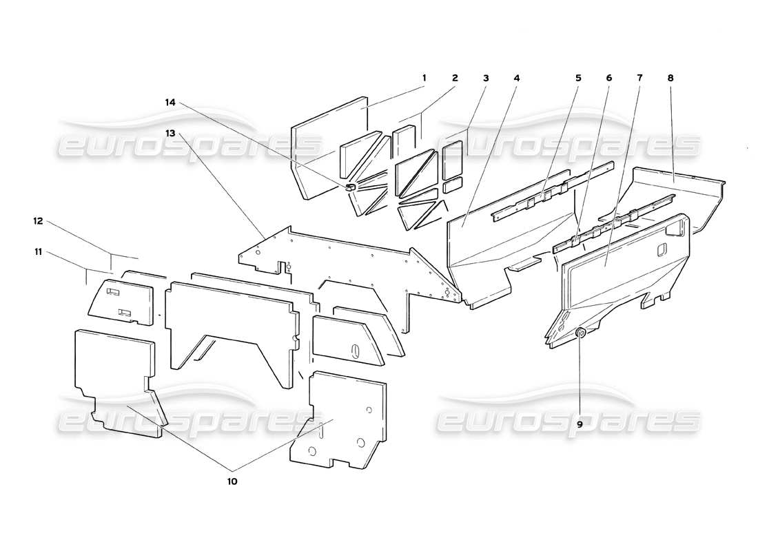 lamborghini diablo sv (1999) teilediagramm für isolierplatten im motorraum