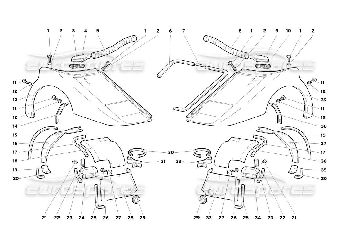 lamborghini diablo sv (1999) teilediagramm für vordere karosserieelemente